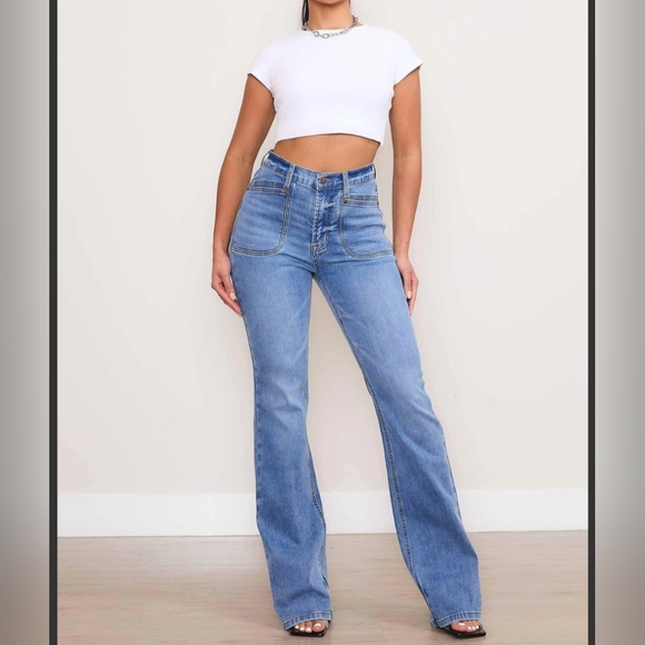 #535 SALE 🛑(5) CHIC, SEXY SQUARE POCKET BOOTCUT LEG DENIM JEAN - Picture 2 of 7